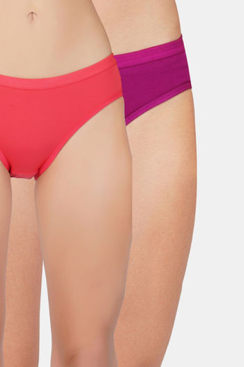 Buy Bleeding Heart Medium Rise Half Coverage Bikini Panty (Pack of 2) - Purple Coral